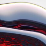 Abstract close-up of flowing red liquid, symbolizing the impact of vape waste and the importance of responsible recycling for environmental sustainability.